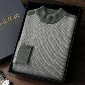 New Fashion Men’s 100% Pure Merino Wool Sweater Round Neck Pullover Autumn Winter New Long Sleeve High End Pullover Wool Thermal