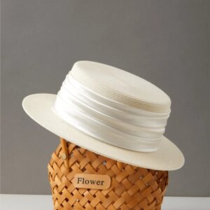 elegant holiday top hat Flat Fashion summer brimmed women’s trip pleated white visor
