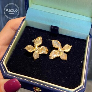 Aazuo Vintage Butterfly Earrings Luxury Jewely 18K Yellow Gold Real Natrual Diamonds 0.40ct Gifted For Women Senior Banquet