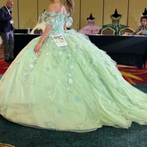Customized Sage Green Prom DressSweet 16 Girls Off Shoulder Floral Lace Up Women Party Special Occasion Gown Vestido 16 vx Anos