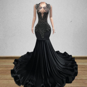 Sparkly Black Prom Dresses For Black Girls Velvet Crystals Sequin Mermaid Party Gowns Customized Graduation Evening Dress