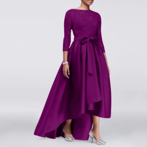 Fashion Mother of the Bride Dresses Rose Red Green Purple Champagne Floor Length Asymmetrical Lace Sleeves Women Prom Gowns