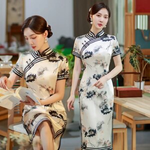High Quality Improved Real Silk Cheongsam Qipao High-End 2024 Summer New Daily Temperament Mid-Length Formal Dress