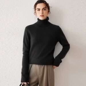 Classic versatile double-stranded thick high-necked women’s pure color luxurious pure cashmere wool sweater knitting base layer