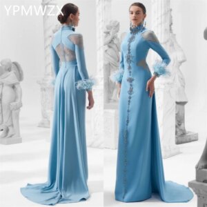 Customized Prom Gown Formal Evening Dress Party Occasion YPMWZX Scoop Neckline Column Floor Length Skirts Vertically Bespoke Oc