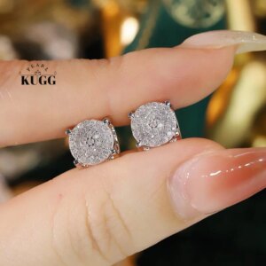 KUGG 100% 18K White/Yellow Gold Earrings Shiny Classic Design 0.50carat Real Natural Diamond Earrings for Women Party Jewelry