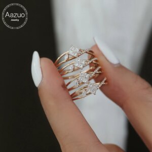 Aazuo Fine Jewelry 18K Rose Gold Natrual Diamonds Lovely Mini Ring Gifted For Women Luxury Engagement Halo anillos mujer Au750