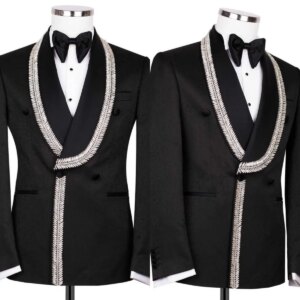 Luxurious Crystal Wedding Suits For Groom Shawl Lapel Double Breasted Tuxedos 2 Pcs Jacket Pants Party Prom Customized