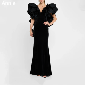 Annie Elegant Ladies Black Wedding Dress Handmade Fluffy Curly Edges Prom Dresses Mermaid V-neck For فساتين سهرة Customized