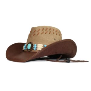 Vintage turquoise made old leather men’s and women’s large eaves national cowboy hat shade warm
