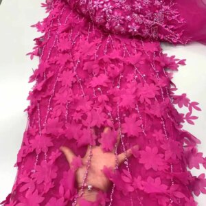 2025 New African French Nigerian High End Lace 3D Fabric With Beads Sequins Mesh for Embroidery Wedding Party Bride Sewing Dress
