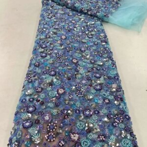2023 High Quality Embroidered African Sequins Groom Lace Fabric French Tulle 3D Beads Lace Fabrics For Nigerian Wedding Dress