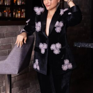 Luxury Women Suits 2 Pieces Velvet Formal Blazer Pants Satin Sheer Lapel Appliques BeadPlus Size Custom Made Mother Of The Bride