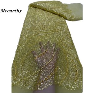 Mccarthy Luxurious Nigerian Sequins Lace Fabric 2024 High Quality Embroidery Beads African French Lace Fabric For Wedding Dress