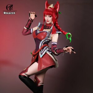 ROLECOS Game LOL Foxfire Ahri Cosplay Costume LOL ASU Nine Tailed Fox Ahri Roleplay Halloween Sexy Women Dress Outfit Fullset