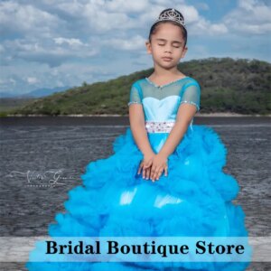 Luxury Puffy Blue Flower Girl Dress Gown Tiered Ruffles Beads Crystals Christmas Party Dress Child Birthday Party Customized