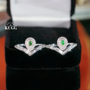 KUGG 100% 18K White Gold Rings Real Natural Green Diamond Engagement Ring for Women Vintage Elegant Style High Wedding Jewelry