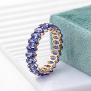 Provence jewelry 10K 14K solid gold oval cut bule lab sapphire wedding eternity band for women classic promise engagement rings