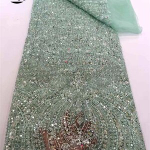 Beaded Lace Fabric 2025 High Quality Nigerian Embroidery Tulle Lace Sequins French Lace Fabric For Wedding Dress Sewing 5 Yards