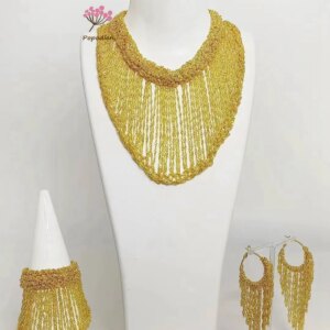 New Dubai Private Customized 24K Gold Plated Necklace, Earrings, Bracelet for Women’s High End Wedding Party Jewelry Set DD10282