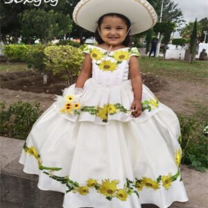 Mexican Charro Flower Girls Dresses 2025 Mariachi Toddler Escaramuza 2 In 1 Kids Pageant Dress Sunflowers Birthday Customized