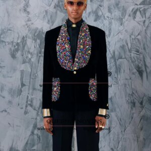 Luxury Diamond Beaded Stone Suits Men Formal Party Shawl Lapel Prom Blazer Customized 2-Piece Sets Man Occasion Groom Tuxedos