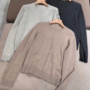 Autumn round neck solid color pure cashmere sweater