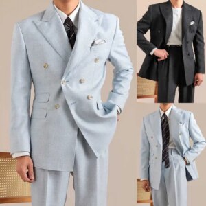 Simple Summer Wedding Suits For Groom Peak Lapel Double Breasted Tuxedos 2 Pcs Jacket Pants Business Party Prom Customized