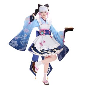 Cos Kamisato Ayaka Cosplay Genshin Impact Japanese style maid uniform Costume female kimono