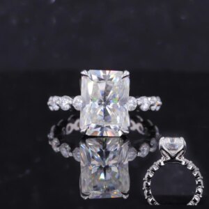 14k White Gold Gold Radiant Cut Moissanite Pave Band Stone Moissanite Ring For Women