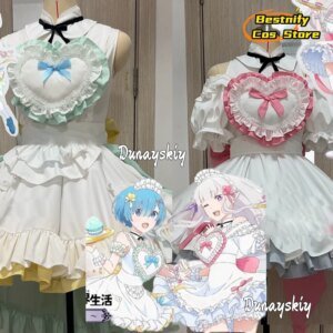 Anime Rem Emilia Cosplay Lolita Meid Costumes Japanese Cute Lolita Maid Women’s Dresses Halloween Party Role-playing Suits じらいけい