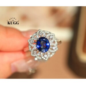 KUGG 100% 18K White Gold Rings Women Luxury Diamond Natural Sapphire Gemstone Ring Romantic Style High Gemstone Jewelry