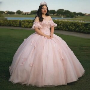 Customized Light Pink Attractive Quinceanera Dresses Appliques Pleat Rhinestones Off The Shoulder Lace Up Vestidos De 15