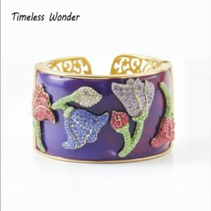 Timeless Wonder Fancy Enamel Zircon Floral Deco Bracelet for Women Designer Fine Jewelry Runway Luxury Rare Gift Trendy 1151