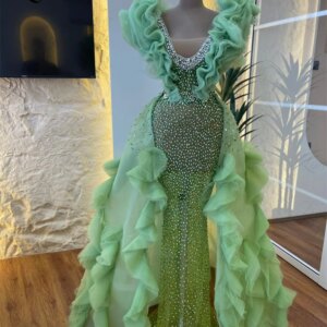 Customized Celebrity Dresses 2 In 1 Green Full Crystals Party Second Reception Birthday Engagement Gowns Arabic Evening Dresses