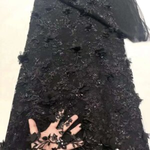 5 Yards Luxury African Beaded Lace Tulle Fabric 2024 French 3D Flower Embroidered Applique Fabric For Sewing Material XC