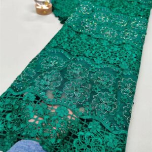 French Lace Fabrics Quality 2025 Latest Green Cord Lace Fabric With Stone High Quality African Guipure Fabric For Wedding A810-1