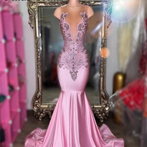 Elegant Exquisite Pink Long Mermaid Prom Dresses Glitter Beading Crystals Birthday Party Gown Diamonds Vestidos 2025 Customized