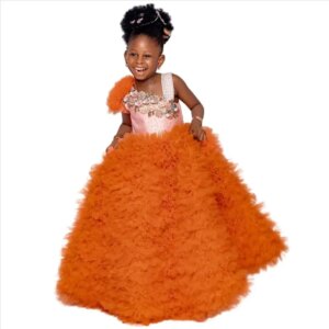 Tulle Ruffles Flower Girls Dresses 2025 Customized Floral Beaded Vestido De Novia Kids Long Birthday Party Dress