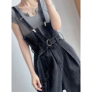 Denim Jumpsuits Women High Waisted Cargo Trousers American Streetwear Teens Hipsters Pure Big Pockets Vintage Jean Wholesale
