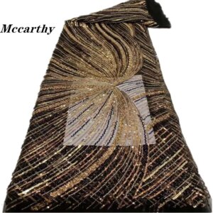 Mccarthy African Heavy Beaded Lace Fabric 2024 High Quality Nigerian Sequin Lace French Tulle Fabric For Wedding Party Dress