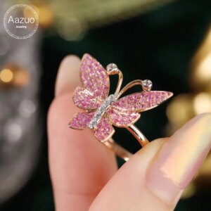 Aazuo 18K Solid Rose Gold Natrual Ruby Real Diamonds Lovely Butterfly Ring Gifted For Woman Wedding Day Deluxe Banquet Party