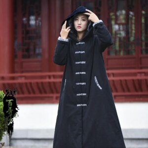 Autumn and Winter Cotton Linen Women’s Clothing New Washed Champray Vintage Witch Robe Warm-Keeping Cotton-Padded Coat