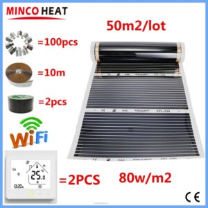 50m2/lot 80w/sqm Infrared Warm Floor Heating Mat AC200~240V Electric Film Kits with Accessories