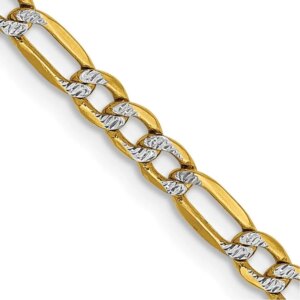 14K 18 inch 3.2mm SemiSolid with Rhodium Pav Figaro with Lobster Clasp Chain