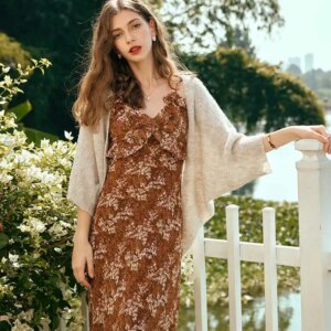 OLrain Batwing Sleeve Cardigan for Women 2025 Spring French Style Wool Blend Loose Fit Lazy Ladies Knitted Tops O24CZ86232