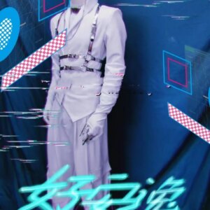 Future science and technology meta-universe performance costume white and silver creative stage performance costume