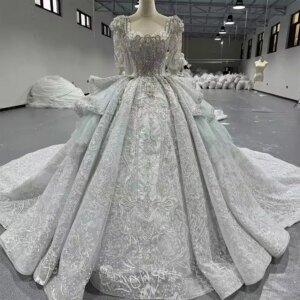 Robe De Mariée 2025 Half Sleeves Square Collar Wedding Dress Beading Crystal Ball Gown Lace Long Bridal Dress vestido de novia