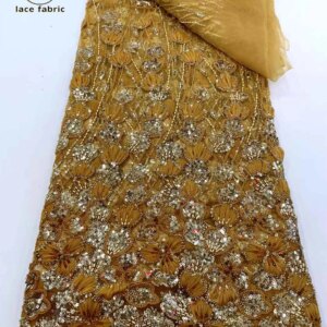 Gold African Sequins Lace Fabric 2025 High Quality French Nigerian Groom Lace Mesh Fabrics Beads For Sewing Dress Wedding Party