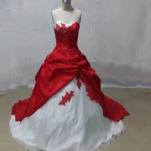white And Red Wedding Dress Customized Sweetheart Strapless Long Bridal Ball Gown Ruched Vintage black Robe De Mariee